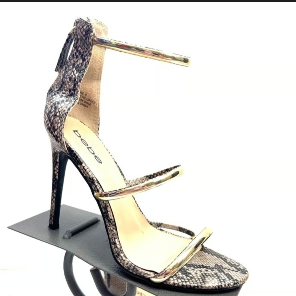 Bebe Black and Cream Snakeskin Heels Worn Only Once In Good Condition With Box.
